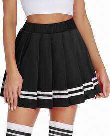 Womens Pleated Skirt School Uniform Skirt Skirt Pleated Cheer Skirt,Designed Women And Teenagers. - 黑色 - 查看 1