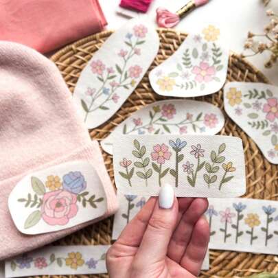 Colorful Printed Water-Soluble Fabric Flowers Pattern Embroidery Stabilizer Embroidery Set For Handmade Embroidery Clothes, Pants, Hats, Bags DIY Decoration Set