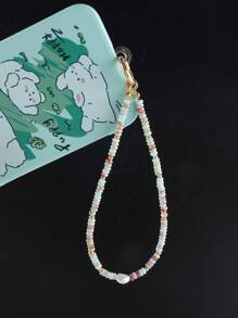 GO2CJBEADS 1pc Casual 4x2mm Synthetic Agalmatolite Stone Beads Pearl Charm Phone Chain Lanyard For Gift