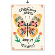 1 Stück Pilz-Schmetterling inspirierender Zitat Boho Kinderzimmer Wandkunst Leinwandbild Nordischer Poster und Drucke Wohnzimmer Dekoration, optionaler Rahmen