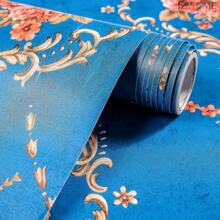 1 Rotolo di carta da parati autoadesiva rimovibile con motivo floreale blu, carta da parati adesiva moderna per decorazione di pareti, piani di lavoro, mobili, camere da letto, disponibile in lunghezze da 1m, 2m, 3m, 5m, 7m, 10m
