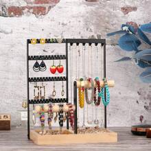 1pc Jewelry Organizer, 4-Tier Earring Holder Organizer With 48 Holes, 6 Hooks Necklace Organizer, Wood Box For Bracelet & Ring, Mother's Day Gifts For Women, Cool Preppy Stuff & Room Decor For Women Storage Organizer Travel Essentials Gift Back To School