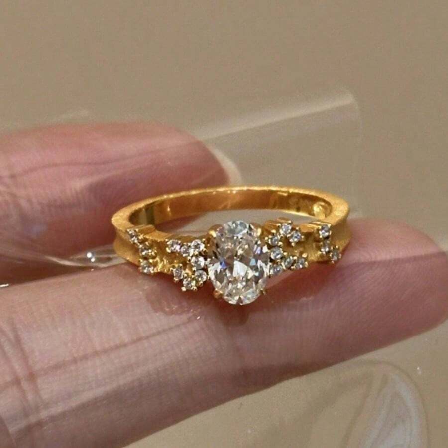 1 pièce Bague anneau de pigeon œuf diamant éclat style ancien rempli d'étoiles point foré brossé tempérament