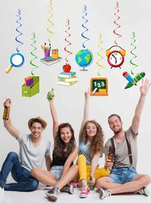 9 piezas de bolsas de dulces de colores, guirnalda y decoraciones de remolinos para volver a la escuela, remolinos colgantes de manzana, lápiz, papel, suministros para decorar la pared del aula, decoración para la fiesta del primer día de escuela