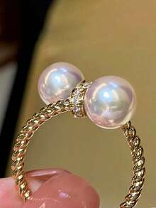 1枚优雅立方氧化锆和仿珍珠戒指，女士款，适合婚礼、订婚、周年纪念、派对、情人节及其他场合佩戴 - 1# - 查看 3