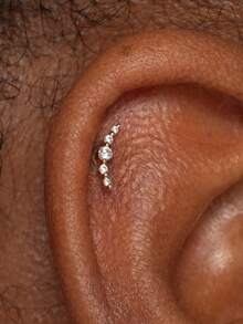 Pendientes apilados de plata de ley 925 con arete de cartílago de amatista de 16G, arete de oreja y arete trepador - Dorado - Ver 12