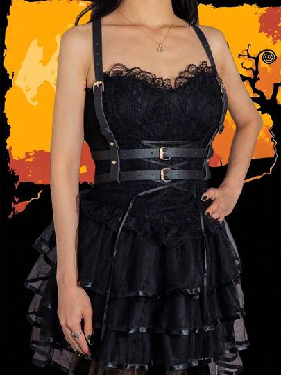 1pc Women Dark Punk Style Minimalist Sexy Double-Layer Waist Belt, Suitable For Parties, Carnivals, Dates, And Other Occasions