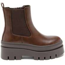 Women's Solid Color Pointed Toe Zipper Fashion Mid-Calf Boots With Buckle - Brown - View 2