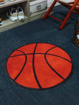 1 块篮球形状圆形毛绒地毯，装饰地毯，客厅、卧室、玄关的家居装饰，舒适且易于清洁