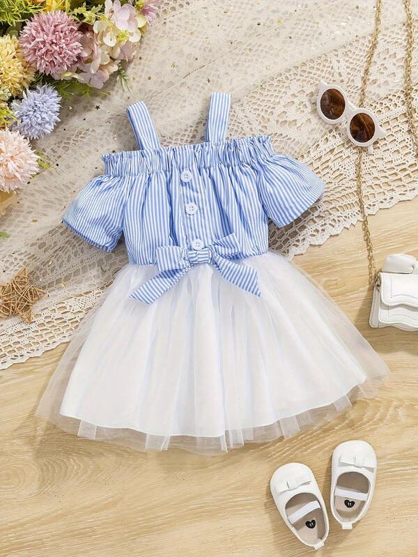 Summer Baby Girl Elegant Striped Sleeveless Chiffon Vacation Dress