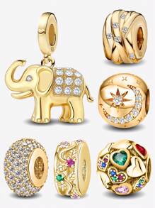 1Pc Fashionable Pink Green Red Blue Love Zirconia Round Beads Charms Fit For Women Bracelets Bangles DIY Jewelry Making And Daily Outfit Matching Jewelry Decoration For Girls