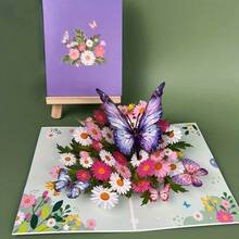 1pc SwammCard Vibrant 3D Pop-Up Greeting Card With Colorful Butterflies & Daisies - Perfect For Birthdays, Teacher Appreciation, Thanksgiving, Anniversaries, Weddings & Mother's Day - Unique & Memorable Celebration Tool For Everyone - 古銅色蝴蝶 - 查看 8