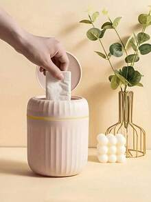 1PC/2PCS Mini Garbage Bin, Covered Small Trash Can, Desktop Trash Can, Plastic Desktop Waste Paper Basket, Swing-Top Design To Prevent Odor Leakage, Used For Storing Fruit Peel And Paper Scraps On Desk To Keep Tidy, For Bathroom, Home Office Desk Decor,Coffee Table, Office, Living Room, Study - Multicolor - View 3