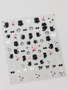 黑猫美甲贴纸，2 张，万圣节猫咪指甲贴纸，卡通动物自粘指甲贴花用品可爱卡通美甲滑块，适合女士女孩美甲装饰 - 彩色 - 查看 4