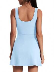 OFEEFAN Athletic Dress For Women Mini U Neck Sleeveless Built In Shorts With Pockets Tennis Golf Graduation - Blue - View 4