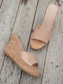 Women Fashion Transparent Strap Wedge Heel Sandals - Elegant Versatile - New Summer Design - Comfy Casual - Daily Wear - Beach Vacation - Transparent Strap Design - Open Toe - Wedge Heel - Soft Cork Sole - Beige Color - High Heel - Graceful Style - Office Commute - Party Celebration - Summer Season - Beige Color - Made Of Soft Cork - Khaki - View 2