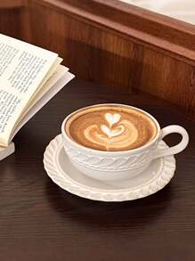 1 Set French Retro Glaze Ceramic Coffee Cup & Saucer, Luxury Latte Art Cup, Baroque Style Embossed Mugs - Enjoyable For Afternoon Tea, Perfect Gift For Mother's Day, Thanksgiving, Elders