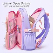 Backpack Student Backpack With Multiple Pockets, Large Capacity, Breathable And Lightweight Schoolbag With Reflective Strips - Purple - View 4