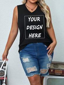 Pijama personalizado de talla grande para mujeres con top de tirantes estrechos, añade tu texto, elige tu color y tipo de letra favoritos, diseña tu propia parte superior impresa personalizada, tops personalizados para mujer, regalos para novia/miembros de la familia, regalos del Día de la Madre, regalos de cumpleaños, regalos de boda y talla grande. Personalización de texto, tops, tops de mujer con estampado, tops de verano personalizados de manga corta, vacaciones