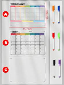 1pc 3D Acrylic Memo Board (6 Magnetic Whiteboard Pens Included), Reusable Dry Erase Magnetic Planner Board For Fridge
