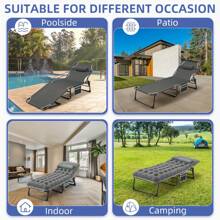 Camping Cot With Mattress, 4-Position Folding Camping Bed Hold Up 330lbs, Portable Sleeping Cot For Camp, Beach, Patio, Sun Tanning, Poolside