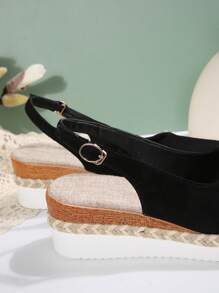 Women's Fashion Sexy Wedge Platform Shoes, Pointed Toe Color Block Splicing Shoe Upper, Mule Backstrap Design Sandals, Soft And Comfortable Woven Rope Soles, High Waterproof Platform With Adjustable Buckle, Elegant Fairy Style Shoes