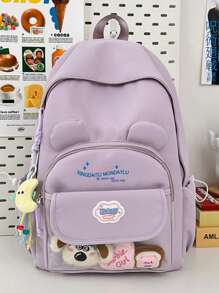Mochila nueva de 2025 de nylon liso con forma de oso, mochila escolar, bolsa de viaje, mochila multifunción