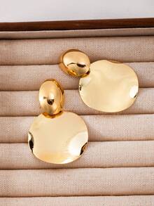 1 对圆盘锤纹吊坠耳环，优雅的圆盘形吊坠耳环，锌合金休闲/约会珠宝，适合作为情人节送给她的礼物 - 耳環 - 查看 2