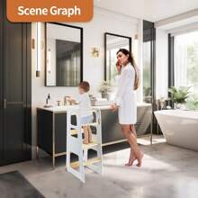 Tower Wooden Step Stool 3 Adjustable Heights Kitchen Stool For Kitchen Counter Perfect Parent White - 白色 - 查看 2