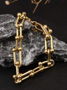 1pc 18K Gold Stainless Steel U-Shaped Horseshoe Ring Accessories For Women, Hip-Hop Style, Suitable For Daily Wear, Gift For Girlfriend, Friend