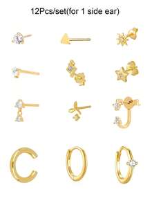 12 件/套耳环套装女士镀金耳环锆石耳钉耳环圈形耳环套装女士迷人珠宝配饰