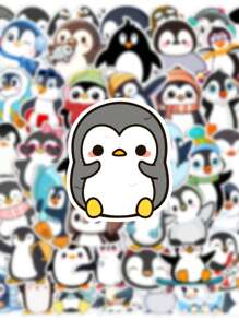 50pcs Penguin Doodle Cartoon Animal Pattern Cute DIY Stickers, Waterproof For Skateboard, Mobile Phone Case, Luggage, School Supplies,Back To School