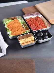 5 Piece Stainless Steel Food Storage Set With Clear Lid, Large Square Container For Meat, Fruits And Vegetables, For Camping, Outdoor And Home Use, Stackable Kitchen Organizer - Multicolor - View 4