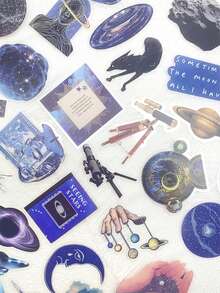 50pcs Planetary Universe Sticker Beautiful Galaxy PET Transparent Decals For Laptop Luggage Computer Skateboard Journal Scrapbook Phone DIY Decorate Sticker - Multicolor - View 4