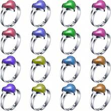 16 Pcs Adjustable Mood Rings Mixed Color Heart Shape Changing Mood Rings For Girls Boys Kids Emotion Feeling Finger Accessories Costume Props Children's Day Birthday Party Favors - Multicolor - View 2