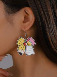 2pcs Cute Acrylic Heart Pencil Earrings, Back To School, Teacher's Day Gift
