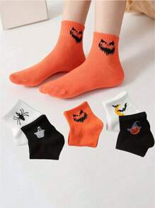 5 Pairs Unisex Creative Pattern Ankle Socks, Fashion, Casual, Everyday Wear, Versatile, Suitable For Halloween Outfit