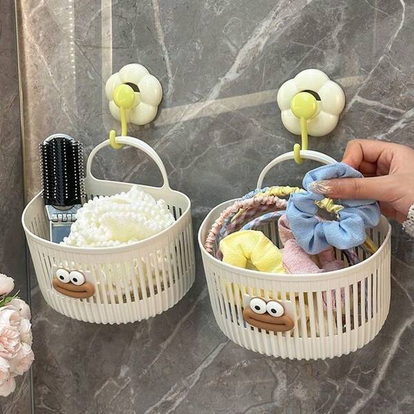 1pc Cute Wall-Mounted Storage Basket, Multi-Purpose Kitchen/Bathroom Hanging Basket, Drill-Free Wall Organizer Shelf, Hair Accessory Storage (Requires Self-Assembly)
