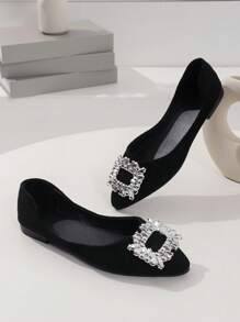 Kleine Größe halbe Größe Daunen, Mädchen Quadrat Schnalle Spitzer Zehenbereich Niedriger Absatz Ballerinas - Leichtgewichtig & Bequem, Für alle Jahreszeiten geeignet, Vielseitig, Elegant & Charmant, Anmutig - Funkelnde Strass Blendend, Klassisch & Zeitlos