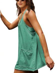 Women's Summer Sleeveless Mini Dress With Built-In Shorts - 綠色 - 查看 2