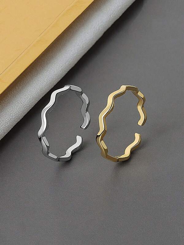 1 Stück minimalistischer wellenförmiger asymmetrischer einstellbarer Metallring für Frauen