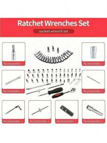 1pc 46pcs Auto Repair Tool Set, Ratchet Wrench Socket Tool Kit With Mixed Bits, Hardware Tools