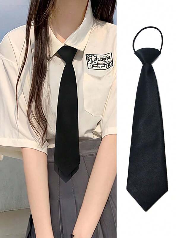 1 Pieza Corbata de color negro sólido para mujer, versátil para uso diario, adecuado para uniformes, camisas, trajes, corbatas informales