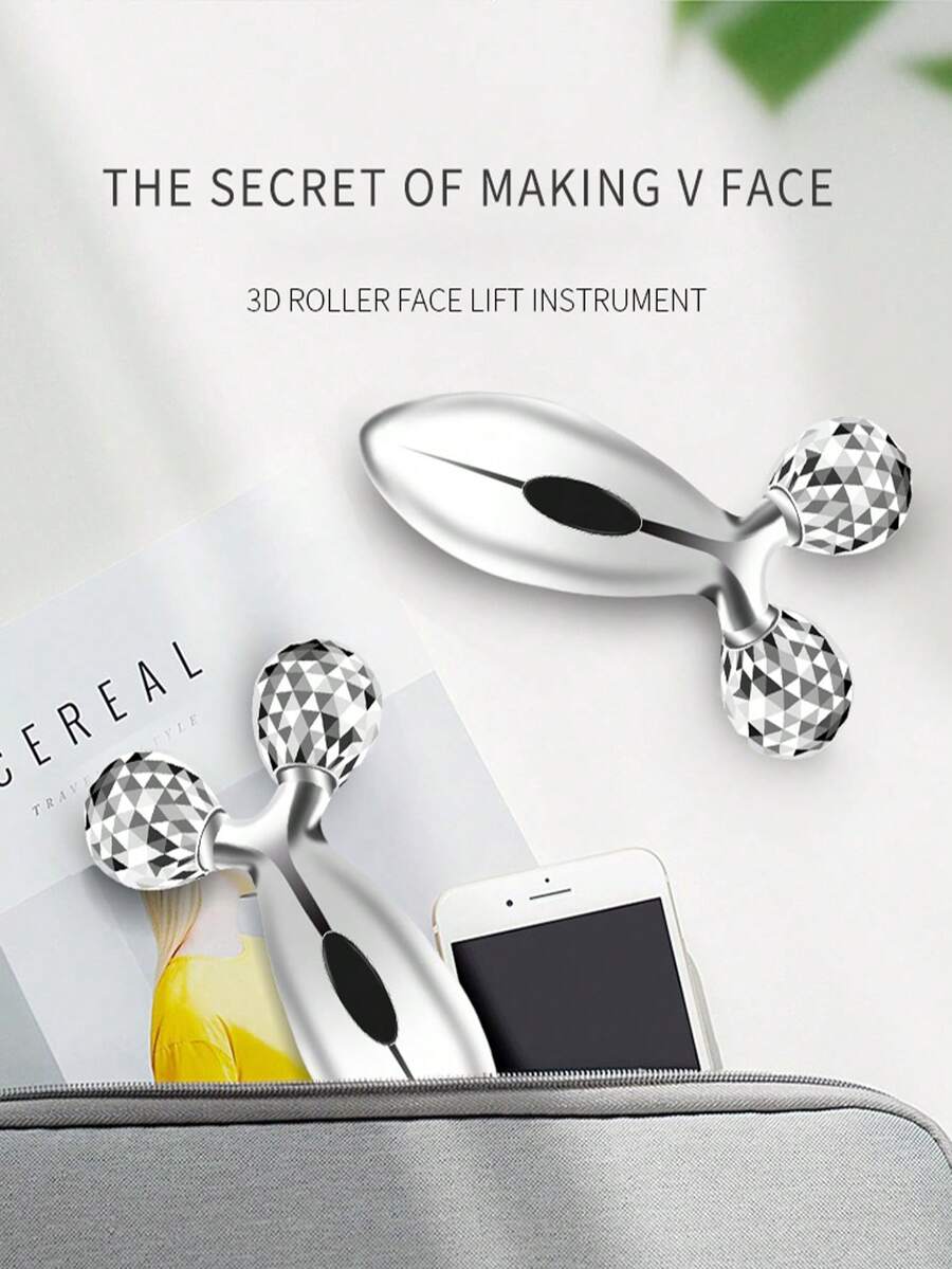 Mini Face Massager, 1pc 3d Manual Roller Massager Y Shape 2-Round 360 Degree Rotation Face & Neck & Body Shaping Massage Instrument, Facial & Body Massage & Relaxation Beauty Skincare Tool, Silver, Mother's Day Gift - Silver - View 1