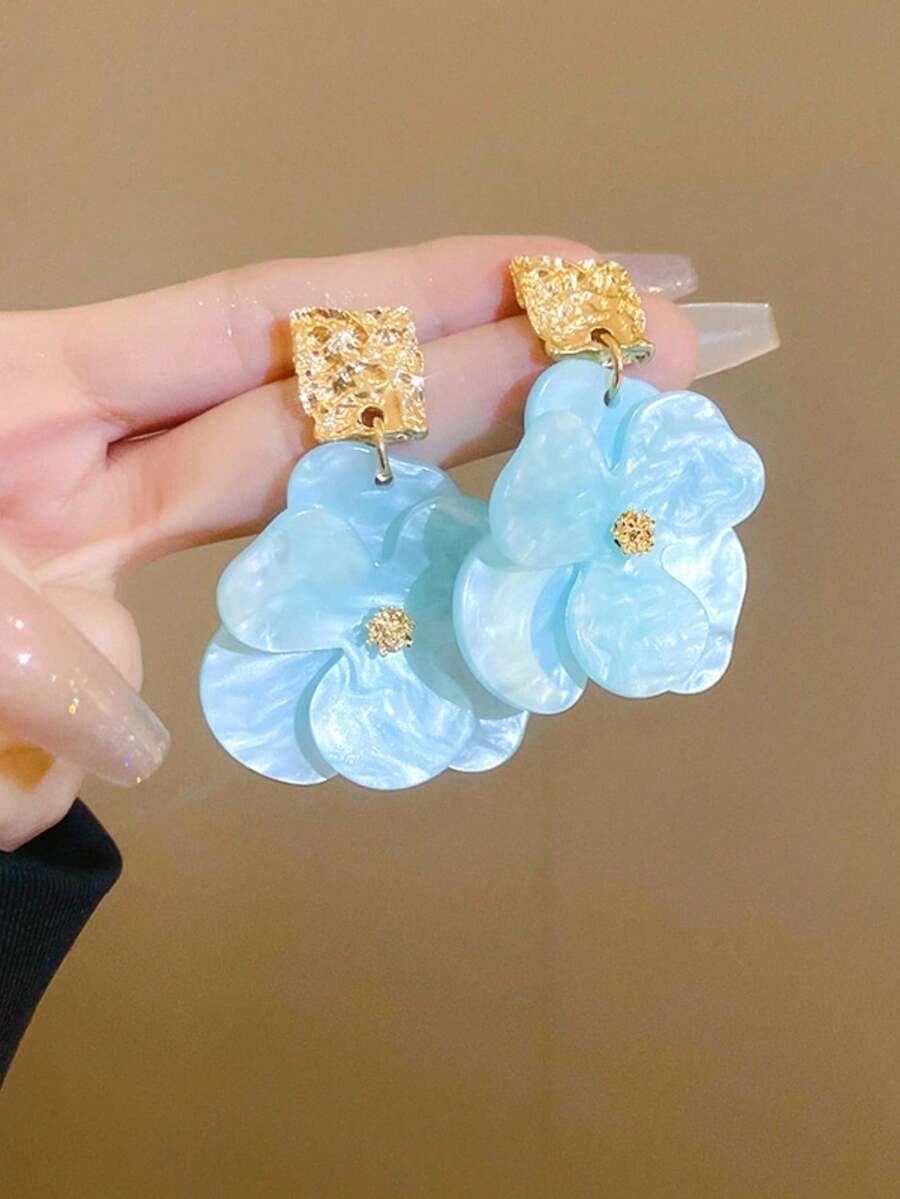 1 对金属和亚克力花朵耳钉，复古风格优雅高端珠宝耳环，适合女士