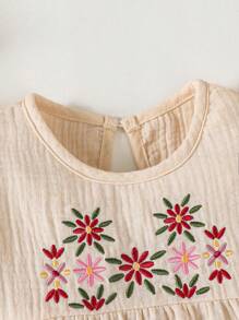 MommBaby Mono de una pieza con manga corta, volantes y bordado floral, lindo y casual para bebés niñas