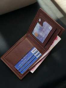 1-3pcs/Set Fashionable Plaid Soft Wallet, Men's PU Leather Short Wallet, Large Capacity Multi-Card Slots Design, Can Hold Large Bills, Coin Purse, Credit/Bank Card/ID/Photo Slots, Business & Casual Style, Ideal Gift For Men's Birthday Or Partner, Unisex Design - Multicolor - View 3