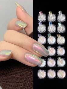 18件/套 铬粉效果美甲颜料，珠光粉颜料，适用于DIY汽车喷漆、化妆品、眼影、肥皂染料、白色交响粉、美人鱼颜料、美甲闪粉 - 彩色 - 查看 5