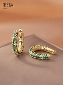 Hihho 1 对奢华珠宝，镀金 U 形装饰迷人耳环，适合女性日常佩戴和节日礼物，绿色耳环 - 金黃色 - 查看 5