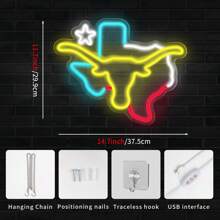 1 Stück Langhorn Neon Leuchtschild, USB-betriebene einstellbare LED-Beleuchtung, Acrylrückseite, leuchtende Farben, Dekoration für Schlafzimmer, Bar, Spielzimmer, Geburtstag, Feiertag Geschenk, Wanddekoration, Hobbyraum